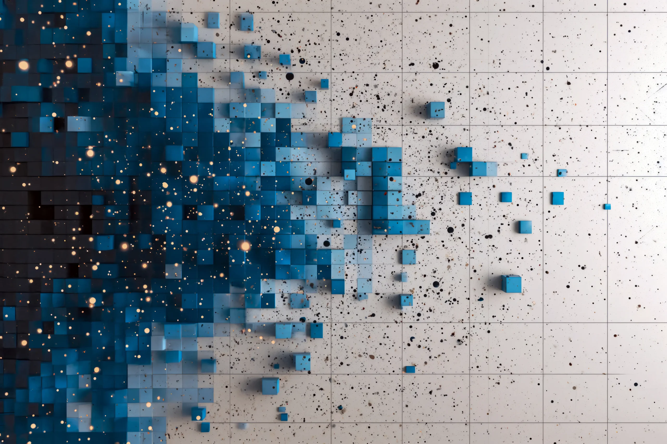 Colored blocks scattered across lined paper