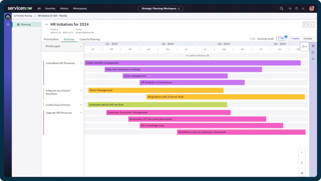 Screenshot of ServiceNow SPM Planning