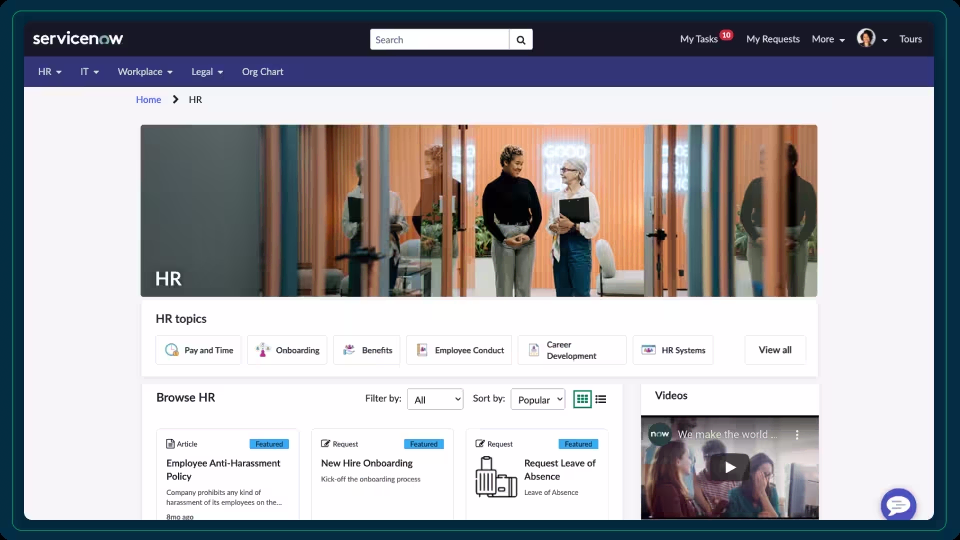 Screenshot of ServiceNow Employee Portal